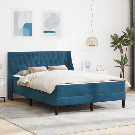 Cadre de lit avec matelas Bleu 120 x 190 cm Velours (1/5)