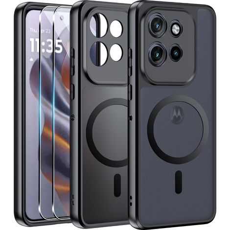Magnétique Coque pour Motorola Moto Edge 60 Neo/Edge 50 Neo Case avec MagSafe avec Verre Trempé Protection écran Anti-Chute Silicone Souple + PC Givré Coque, Etui Translucide Mat Housse (1/5)