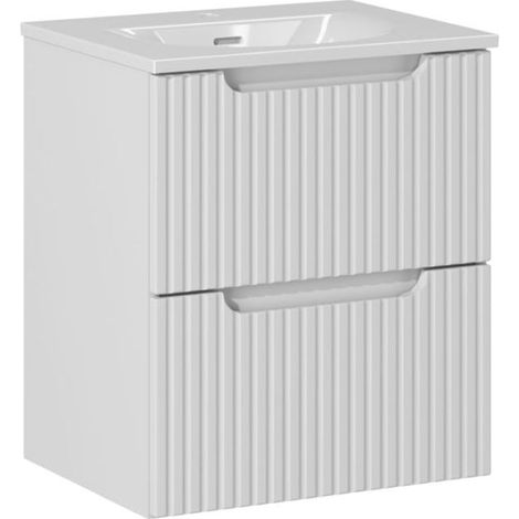 Meuble simple vasque encastrée 50cm 2 tiroirs Riva Blanc (1/5)