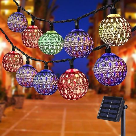 Guirlande lumineuse solaire à LED - 7 m - Boules marocaines - Pour extérieur/intérieur - 50 LED - 8 modes - Étanche - Pour décoration de jardin, balcon, Noël, mariage - Multicolore (1/5)