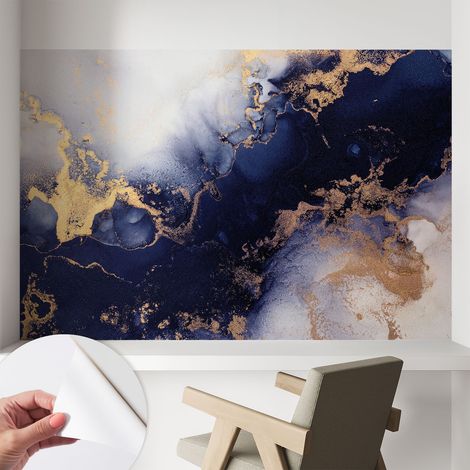 Papier peint autocollant à motifs décoratifs pour salon chambre et bureau Décoration murale élégante avec colle Vagues bleu marine 104x70 cm (1/5)