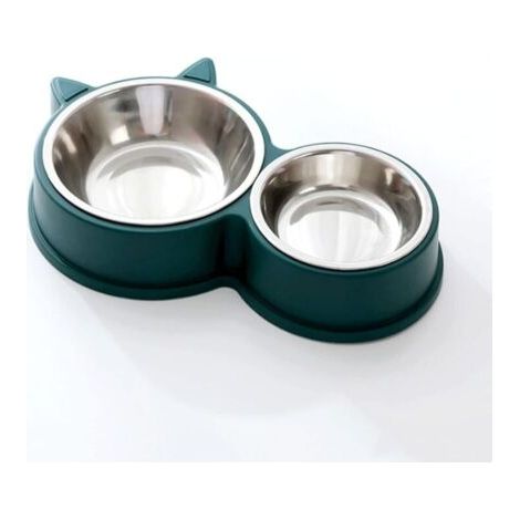 Gamelle pour Chat, Gamelles Doubles, Gamelle Chat en Acier Inoxydable Ensemble, Mangeoirs et Abreuvoirs pour Chat Chiots Hamsters Lapins Petits Animaux（Vert）