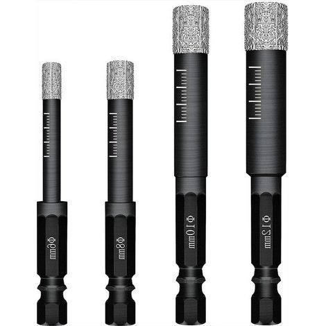 Forets - 4 pièces - Coffret de forets - Forets pour carrelage - Noir - 6 mm, 8 mm, 10 mm, 12 mm - Pour carrelage, porcelaine, faïence, céramique, verre et pierre (1/5)