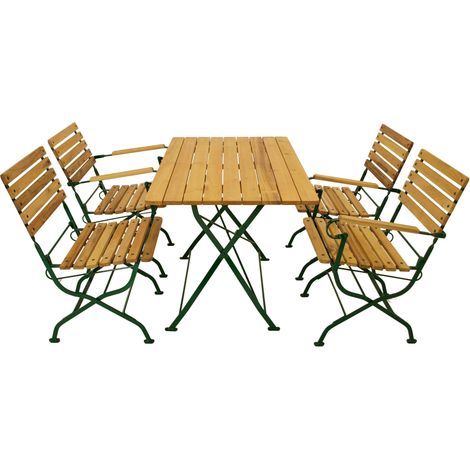Klappgarnitur PASSAU 5-teilig, Flachstahl grün + Robinie, klappbar (1/5)