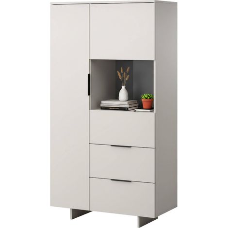 Rimella Sideboard, Wohnzimmer-Sideboard mit zwei Flügeltüren und zwei Schubladen, vom Boden abgehoben, 90x42 h170 cm, Beige