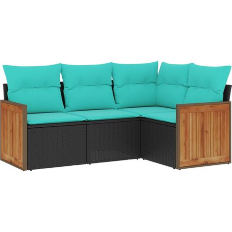 4-teiliges Gartensofa-Set mit Kissen, schwarzes Polyrattan vidaXL (1/5)