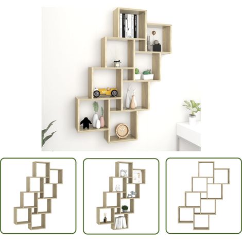 The Living Store Würfelregal Sonoma-Eiche 90x15x119 cm Holzwerkstoff - Wand Regal - Regal - Eiche Dekor - Wohnraum Organisation - Aufbewahrungslösung (1/5)