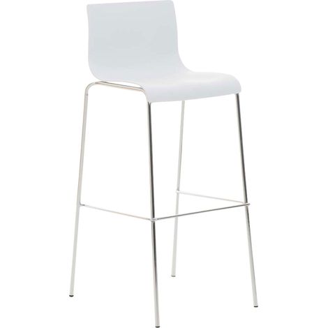 Sgabello da bar con schienale curvo poggiapiedi in plastica bianca e 4 gambe in metallo cromato 100004938