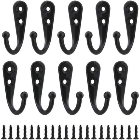 10pcs Rétro Crochet de Manteau Métal Noir Patère Murale à Visser Individuelle Patère Porte Manteau Vintage Murale pour Peignoir Maison Etagères Tiroirs Casiers Salle de Bain avec 20 Vis GROOFOO