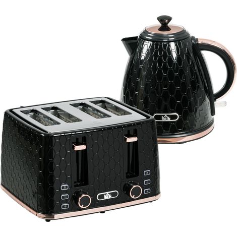 Set de cuisine 2-en-1 : toaster et cuiseur à eau. Plusieurs options possibles. Capacité : 1,7 litre. Permet de faire cuire jusqu’à 4 tranches de pain en même temps. Matériau : plastique. Couleur : noi (1/4)