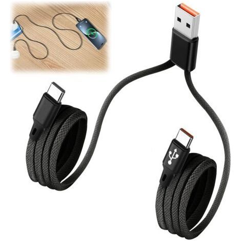 Cable de carga rápida 2 en 1 USB a doble Tipo-C, 3A, nailon, 1,2 m, adaptador multi-Tipo-C para iPad Pro Air y Android, divisor de cargador USB a Tipo-C de doble puerto (1/5)