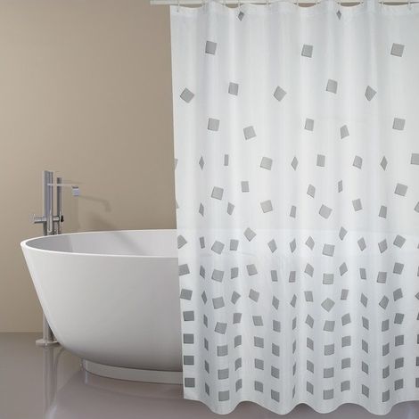 Rideau de douche Polyester THIKA 180x200cm QUALITE PREMIUM Gris - Anneaux inclus MSV (1/3)
