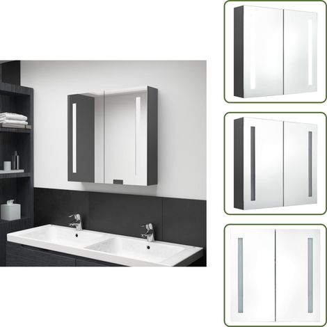 LED-Spiegelschrank fürs Bad Grau 62x14x60 cm - LED-Spiegelschrank - Badezimmermöbel - Wandspiegel - Make-up-Tisch - Badespiegel (1/5)