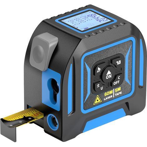 Professionelles 2-in-1-Laser-Maßband – 5 m mechanisches Maßband + 60 m Laser – USB-C-aufladbar – Blau (1/5)