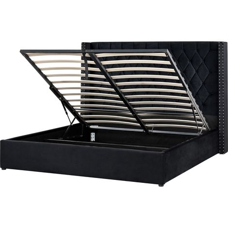 Letto contenitore velluto nero e argento 180 x 200 cm Lubbon