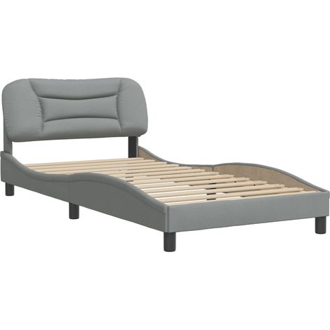 Vidaxl – Cadre de lit simple 100x200 cm – Tissu gris clair – Structure en métal et bois – Tête de lit rembourrée – Assemblage requis (1/5)