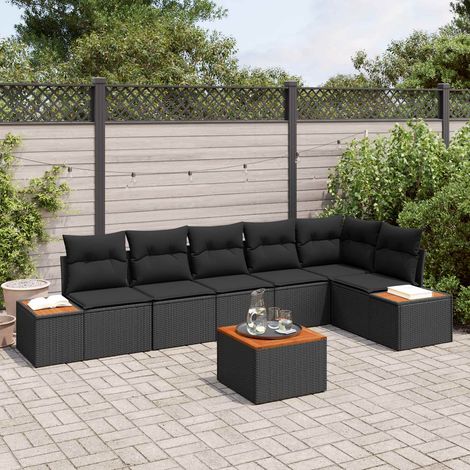 Gartensofa-set mit Kissen mit Speicher 6 pcs Schwarz Polyrattan