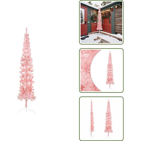 The Living Store Demi sapin de Noël artificiel mince avec support Rose 240 cm - Décoration de Noël (1/5)