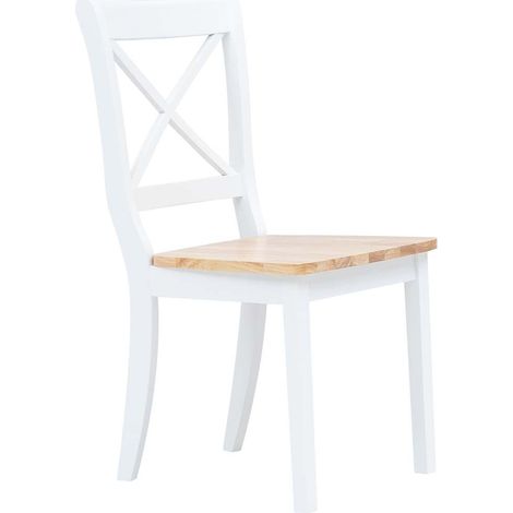 Chaises à manger  Chaise de cuisine lot de 6 blanc et bois clair bois hévéa massif (1/5)