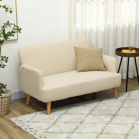 Sofá de 2 plazas 130x74x79 cm blanco crema en terciopelo con patas de madera y asiento acolchado (1/5)