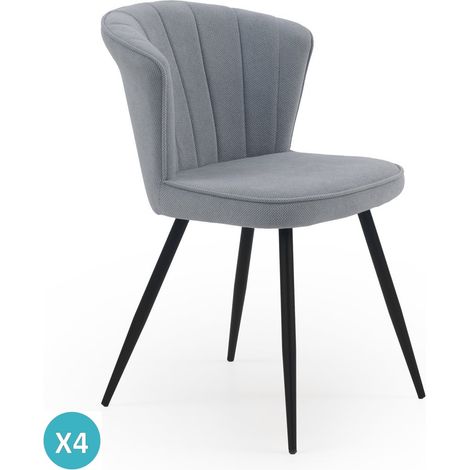 Ensemble de 4 chaises rembourrées bleu clair avec pieds en métal noir (1/5)