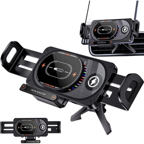 Chargeur de voiture sans fil avec lumière LED, chargeur de téléphone portable avec support de téléphone pour conducteurs, voyageurs, voyages, camping, berlines, camions, SUV, (1/5)