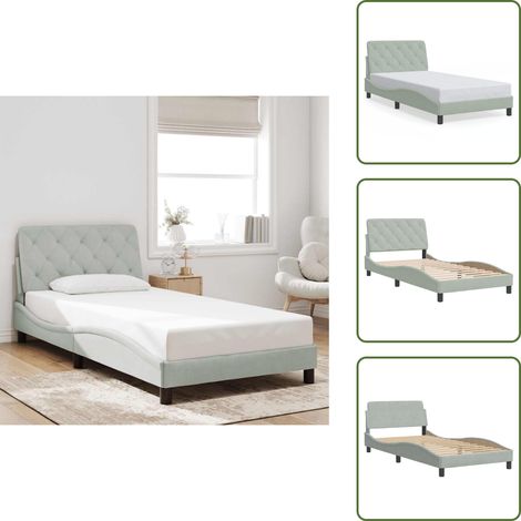The Living Store Bettgestell ohne Matratze Hellgrau 100x200 cm Samt - Samtsofa - Bettessel - Doppelbett - Boxspringbetten - Himmelbett