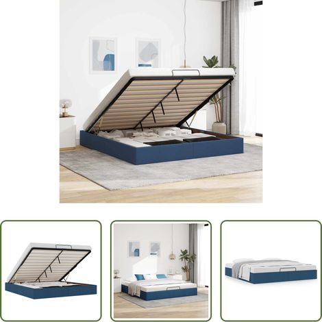 vidaXL Sommier à lattes - Cadre de lit ottoman sans matelas bleu 180x200 cm tissu (1/5)