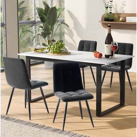 Set tavolo e 4 sedie, tavolo allungabile 140/180x80x75 cm, bianco e grigio DESVIAE (1/5)