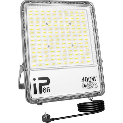 Projecteur d'extérieur 400W,Sécurité projecteur 40000 lumens avec prise 230V, lampe de travail extérieure, 6000K éclairage extérieur blanc pour cour patio parking jardin,étanchéité IP66 (1/5)