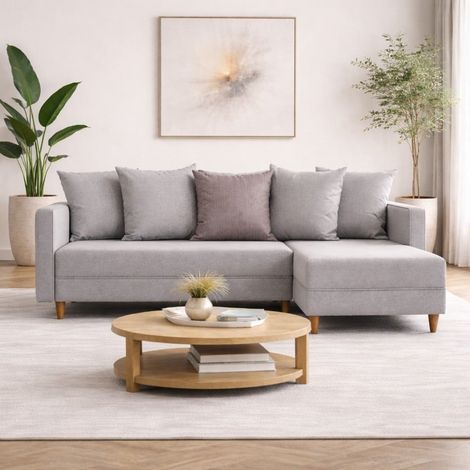 Schlafsofa champagnerfarbener Stoff – Ecksofa – kompakt 215 × 150 (1/5)