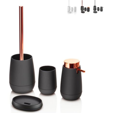Set da bagno dispenser bicchiere portasapone e portascopino Trendy - Rame