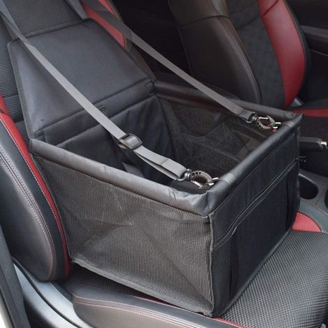 Siège auto chien JHIJHOO Premium Deluxe rehaussé portable pour petit et moyen animal jusqu'à 13,6 kg avec laisse de sécurité à clip. (1/2)