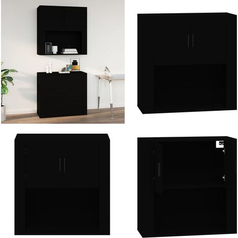 Armoire murale Noir 80x33x80 cm Bois d'ingénierie - Armoire Murale - Meuble De Rangement - Armoire Suspendu - Étagère Murale - Décoration Intérieure - Home & Living (1/5)
