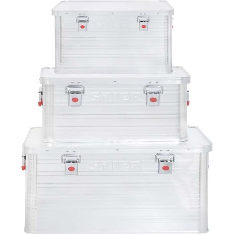 [GEBRAUCHT] B-Ware STIER Alubox Set 50L 85L 135L Aluminium Aufbewahrung Boxen Stapelbar 270L Set (1/2)