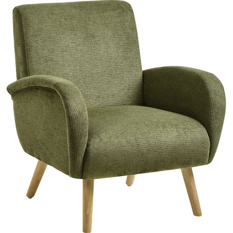 Sillón moderno tapizado de tela patas de madera de caucho repelente al agua con reposabrazos verde Plassen (1/5)