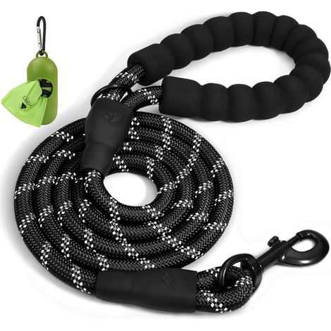 Correa para perros, Correa de lazo, Correa para pasear perros, Con hebilla, Nylon, Adecuada para perros pequeños, correr y paseos diarios, Negra (1/5)