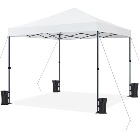 Yaheetech Gazebo Richiudibile Pieghevole Impermeabile 3x3 m in PVC Gazebo Pop Up Altezza Regolabile Tessuto Oxford Adatto per Terrazza Fiera Feste Giardino Mercato Campeggio Bar Pub Bianco (1/5)