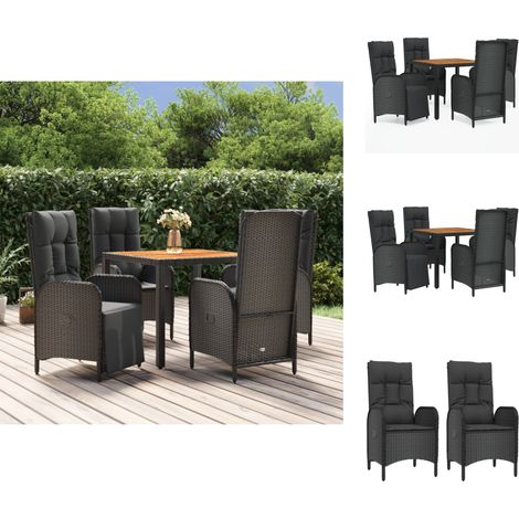 Gartenmöbel-Sets - Living 5-tlg. Garten-Essgruppe mit Kissen Schwarz Poly Rattan (1/5)