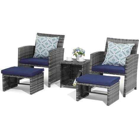 Rattan Balkonmöbel-Set 5-tlg. Gartenmöbel-Set mit Sitzkissen&Rückenkissen (1/5)