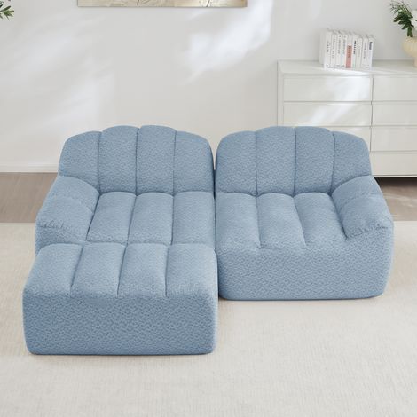 Sofá modular en L de 2 plazas con otomana, sin montaje, tejido azul, 210 x 165 x 79 cm (1/5)