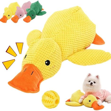 Version améliorée 2026 du jouet canard apaisant pour chiens, en forme de canard jaune qui émet un son de cancanement, fabriqué en peluche douce, convient aux chiens de petite, moyenne et grande taille (1/5)