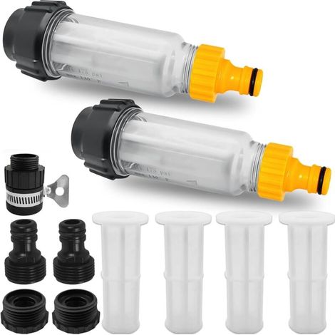 Filtre à eau pour tuyau d'arrosage, 2 pièces 3/4 pouces, pré-filtre à eau, ensemble de filtres à eau avec 4 inserts filtrants et 5 adaptateurs rapides pour nettoyeur haute pression, pompe de jardin, a (1/5)