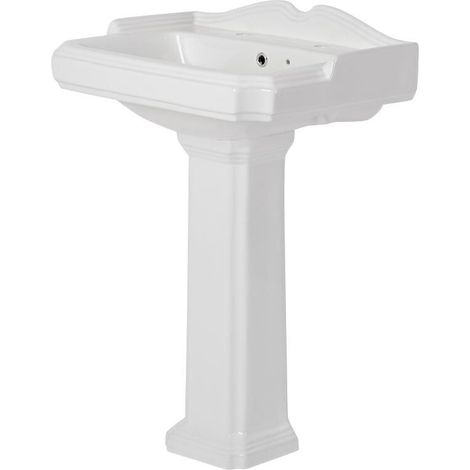 Milano Windsor 590mm x 495mm White Ceramic Full Pedestal Bathroom Basin Sink - 2 Tap Hole (1/5)