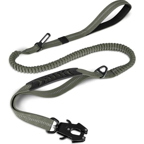 Laisse Tactique pour Chien - Absorbe les Chocs et Résistante à la Traction - Boucle Grenouille - Ne Fait Pas Mal aux Mains - Pour Dressage et Promenade - Vert Militaire (1/5)