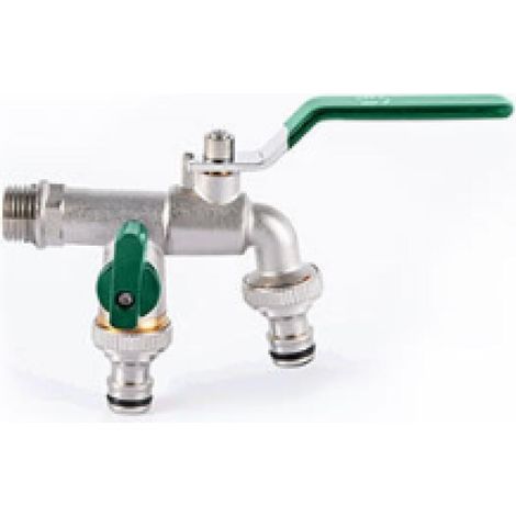 Robinet extérieur double sortie 3/4" en laiton – Entrée 1/2" – Antigel – Installation facile avec ruban adhésif – Pour haute pression (1/5)