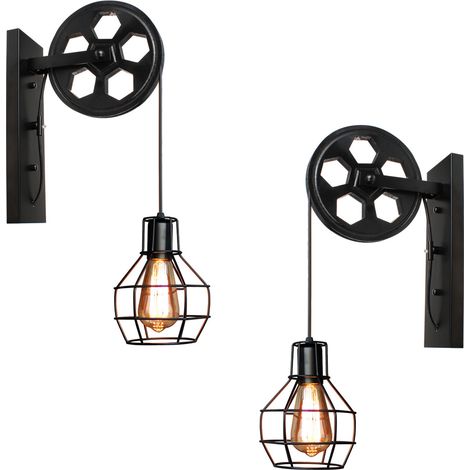 2er Wandleuchte Innen, Vintage Wandlampe mit Eisen Käfig, Wall Beleutung im Stil Industrial für Wohnzimmer Schlafzimmer - Schwarz (1/5)