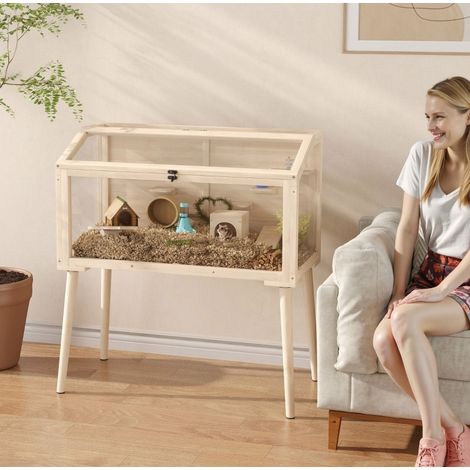 Jaula para hámster 110x52x101 cm de madera natural con accesorios - MEUBLIV (1/5)