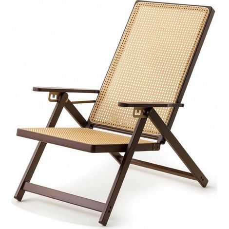 Adjustable Folding Chaise Lounge, Relaxing Chair, Reclining Seat, Sturdy Bamboo Frame, High Backrest and Armrests, Rattan Chaise Lounge (1/5)