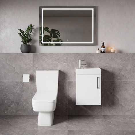 Napoli Cube Gloss White 400mm Single Door Wall Mounted Vanity Unit and Toilet Suite with Align Basin - 400mm - Chrome 160mm Handle